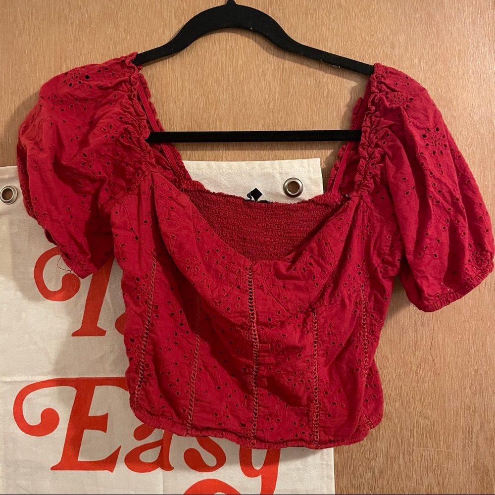 Red Eyelet Crop Top